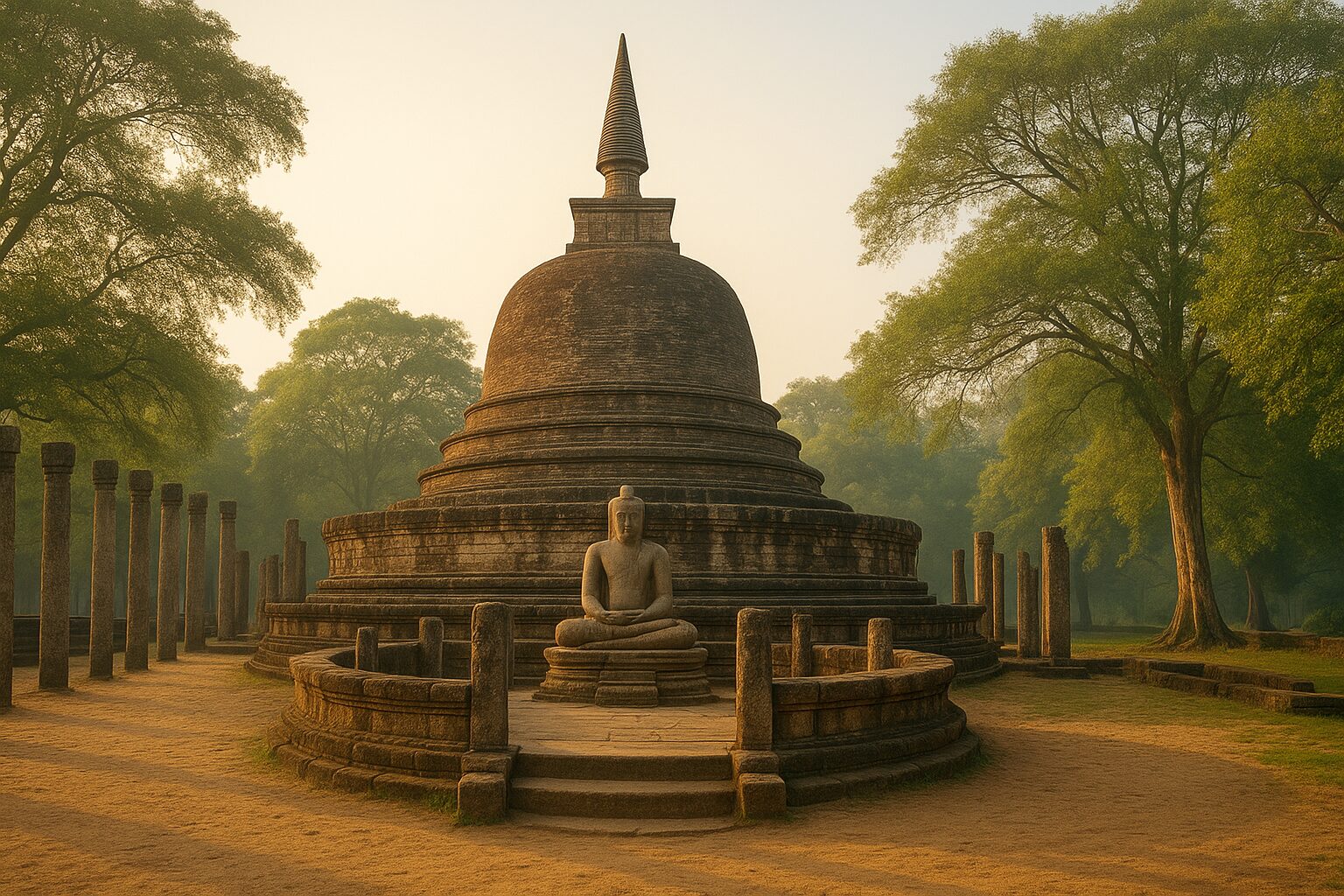 Ancient reconstruction view of Polonnaruwa Vatadage during the medieval capital period of Sri Lanka
