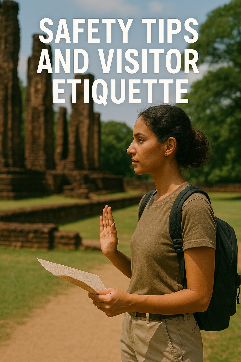 Visitor following safety rules while exploring Royal Palace Polonnaruwa ruins