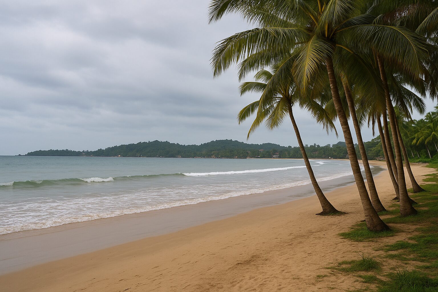 Rainy-day view of Weligama Beach showing the best time to visit Weligama for solitude.
