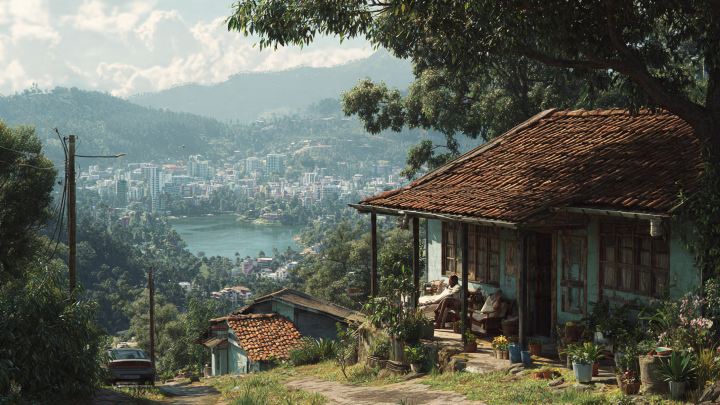 Kandy travel guide long-term stay view showing peaceful hillside homes overlooking Kandy city and Kandy Lake in Sri Lanka